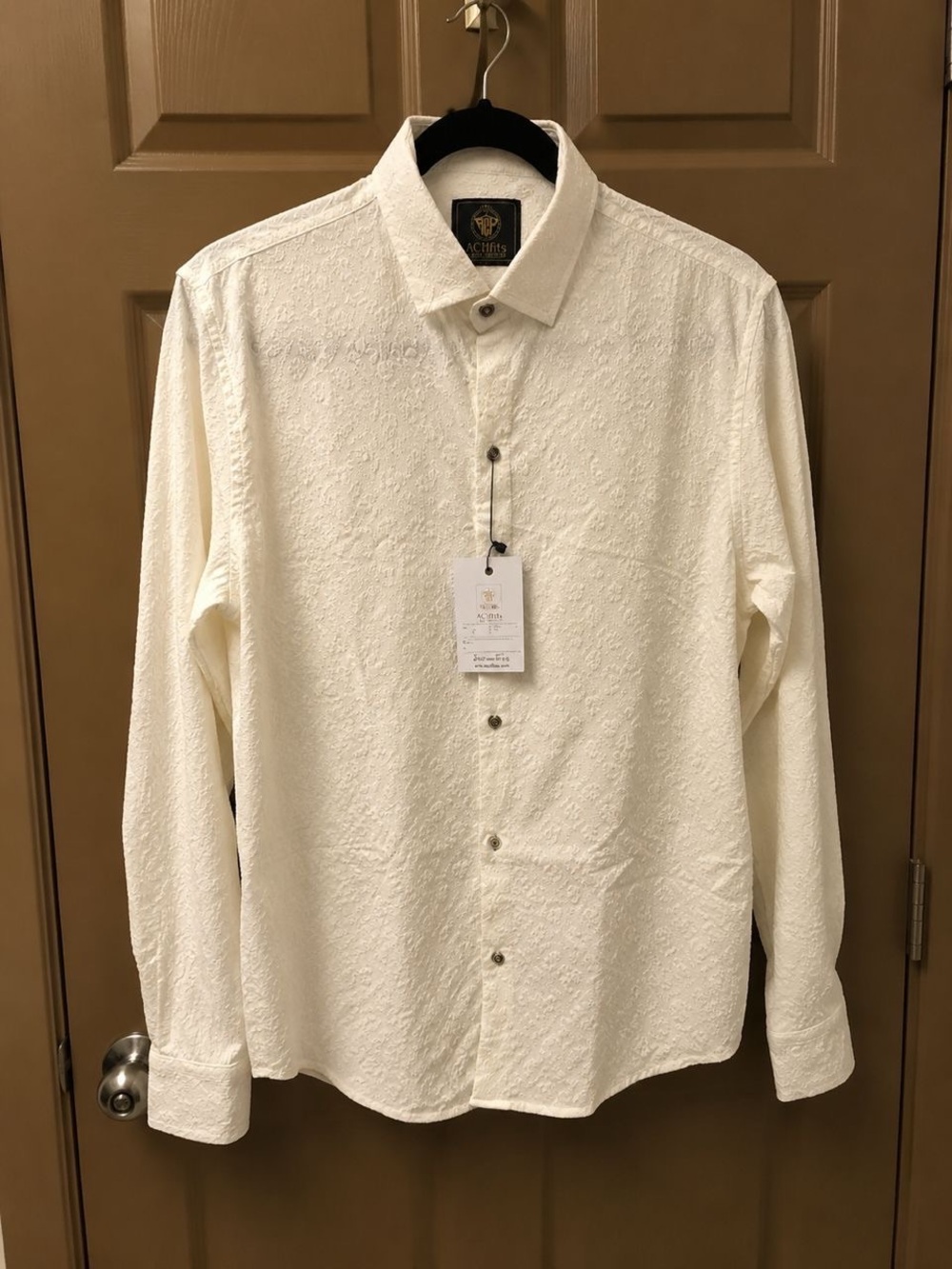 Textured Cream Long-Sleeve Dress Shirt - Classic Spread Collar